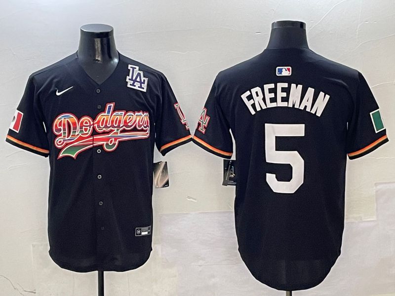 Men Los Angeles Dodgers #5 Freeman Black rainbow Nike 2025 MLB Jersey style 9